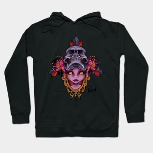 Girl face skull peonies Hoodie